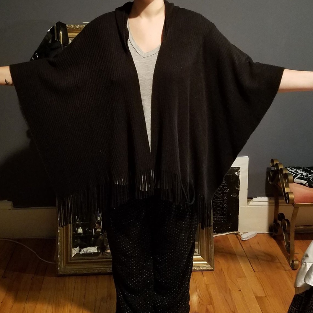 Cajon Black Knit Shawl, Poncho, Sweater